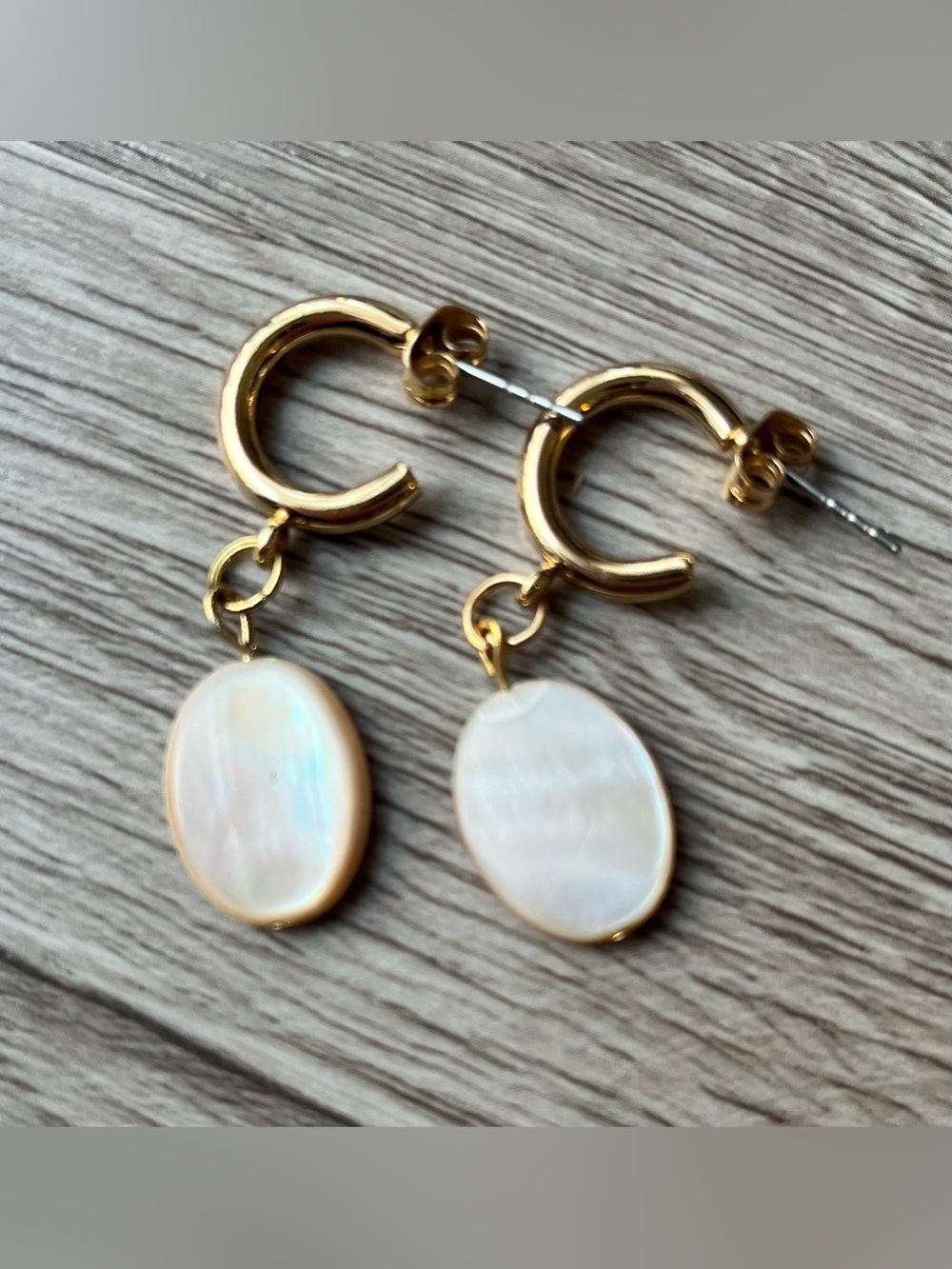 Oval Pink Abalone Shell Gold Hoop Earrings